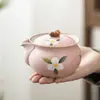 Olla portátil de cerámica kapok pintada a mano con LED en polvo con bolsa bordada para dos tazas, taza rápida portátil para viajes al aire libre