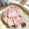 Lindo conjunto para niñas con sudadera de manga larga de conejito de dibujos animados y pantalones jogger de estrella tridimensional, conjunto casual moderno de dos piezas para niños pequeños