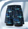 Calção de natação masculino de camada dupla anti-constrangimento, novo shorts de praia solto elástico de secagem rápida respirável para esportes ao ar livre e corrida