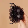 Popular Presilha de Garra de Girassol Preta Totalmente Cravejada para Lados Esquerdo e Direito, Elegante Acessório de Cabelo para a Parte de Trás da Cabeça