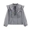 Comercio Exterior Transfronterizo Primavera y Verano 2026 Estilo Europeo y Americano Moda Casual Camisa Decorativa a Cuadros Pequeños en Capas para Mujer