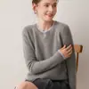Outono/Inverno Novo Suéter Feminino Liso Gola Redonda Color Block 100% Caxemira Pura Manga Raglã Tricô Manga Longa Camada Base