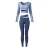 Conjunto de Ropa Deportiva para Mujer de Bloques de Color, Corto, Manga Larga, Cintura Alta, para Yoga y Ejercicio, Ropa de Fitness Elástica