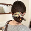 Goma para el pelo de tela a cuadros estilo coreano, pañuelo cuadrado grande para el pelo, accesorio para el pelo con un adorno de coleta de alta gama y elegante
