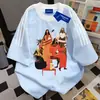 Camiseta de Algodão 100% Puro Moda de Nicho Manga Curta com Três Listras para Homens e Mulheres, Verão Loose Fit Emagrecedor Gola Redonda Casual Top Ins