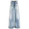 Jeans de pierna ancha para mujer transfronterizos, estilo americano, lavados y desgastados, hasta el suelo, azul vintage, pantalones largos, azul vintage, longitud extendida, Yichun