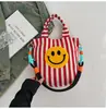Bolso de Hombro Rayado con Cara Sonriente Bolso para Madre y Bebé Bolso Cruzado de Gran Capacidad Bolso Casual para Estudiante de Tutoría Bolso de Mano Lindo Literario