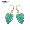 WT-E829 Pendientes Colgantes Únicos de Hoja de Monstera, Aventurina Verde, Piedra de Tianhe, con Circonita Incrustada, Gancho para la Oreja, Pendiente para Mujer