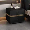 Mesa de noche pequeña de almacenamiento lista para usar, sin instalación, de madera maciza de alta gama, lujo ligero, minimalista, color crema, moderna, para uso doméstico, de cuero, para dormitorio