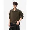 Otoño 2026 Nuevo para Hombre Vintage Ropa de Trabajo Moderna Falso Dos Piezas Corte Holgado Hombro Caído Cuello Polo Manga Larga Top