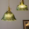 Lámpara colgante verde, lámpara colgante pequeña de mesita de noche, estilo de mediados de siglo, lámpara para pasillo de entrada, lámpara de madera maciza retro francesa, alta calidad