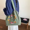 Bolsa Tote de Nylon Estilo Floresta Retro Bordada com Cogumelos Grande Capacidade Bolsa de Ombro com Cordão Bordada Bolsa para Estudante Sala de Aula Deslocamento