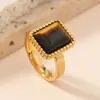 Anillo de Acero Inoxidable Transfronterizo Europeo y Americano Fundido con Puntos Redondos Rectangular de Piedra Natural Anillo de Pareja de Moda Fabricante