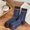Calcetines retro cálidos de punto con volantes hasta la mitad de la pantorrilla para primavera, otoño e invierno, estilo coreano, con bloques de color a rayas de moda, dulces y lindos, versátiles para hombres y mujeres