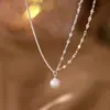 Collar de Perlas de Doble Capa para Mujer, Diseño de Nicho, Joyería de Alta Gama, Elegante y con Estilo, Cadena Clavicular Hueso de Serpiente de Moda de Lujo Ligero para Mujer