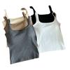 Verano Algodón Puro Color Sólido Camisola Chaleco Cuello Cuadrado Tirantes Anchos U Almohadilla de Látex Fija Interior Exterior Top Espalda Hermosa