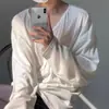 Camiseta de Manga Larga Simple Versátil Estilo Coreano Botón Texturizado para Hombre Primavera y Otoño Holgada Casual Relajada Camisa Base