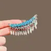 Novo Estilo Trançado com Franja de Cristal Azul Clipe Lateral para Mulheres, Acessório de Cabelo Estilo Antigo, Grampo de Cabelo Super Fada, Clipe Jacaré