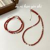 Collar Sencillo de Plata S925 con Perlas Redondas de Ágata Roja Ouni Han para Niñas, Mismo Estilo que el de la Bloguera, Cadena Coreana Ins para Clavícula con Perlas