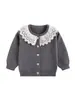 Conjunto de vestido para niña para primavera y otoño con cuello de encaje, cárdigan de punto y falda plisada, en un diseño estilo Chanel, ropa de punto para bebé al por mayor