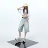Pantalones Sueltos Lavados Estilo Retro Americano, Jeans Versátiles de Calle Desgastados, Jeans de Pierna Ancha Largos hasta el Suelo para Mujer con Estampados de Primavera