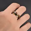 Popular Transfronterizo Shengxi Más Vendido Anillo de Acero Inoxidable Personalizado de Dos Tonos con Grano de Madera Joyería al por Mayor Ranura Doble Caoba + Madera Negra