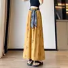 Calça Casual Cropped Reta Solta Estilo Étnico com Estampa de Seda Gelada Perna Larga para Mulheres 2026 Verão Novo Cintura Alta Emagrecimento