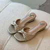 Sandalias elegantes Chuyuji de estilo francés con lazo y tacón grueso, nuevas sandalias tipo chancla deslizables versátiles de verano
