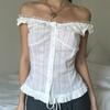 Kaikuo Comercio Transfronterizo 2026 Primavera/Verano Camiseta Estilo Francés con Retazos Abotonados, Top Adelgazante con Ceñido a la Cintura Estilo Hot Girl para Mujer