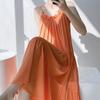 Camisola de algodão e seda com alças finas, moda de alta qualidade, pequena, estampa fresca, costas nuas, casual, primavera e verão, vestido longo