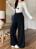 Jeans Negros de Tiro Alto para Mujer, Estilo Primavera y Verano, Versión Coreana Holgada, Tallas Grandes, Adelgazantes, Rectos de Pierna Ancha para Estudiantes, Pantalones de Moda de Largo Hasta el Suelo
