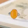 Anillo de Plata de Ley S925 Yilu con Ámbar Patrón de Hierba Tang Envejecido Vintage Estilo Chino Nuevo Simple Elegante Anillo Cuadrado de Plata