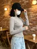 Camiseta Base con Cuello Alto y Volantes para Mujer, Top Interior Sexy Ajustado para Otoño e Invierno, Camiseta Cálida de Manga Larga para Niñas