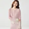 Cardigan de Cachemira Suave y Pegajoso con Cuello Redondo y Textura Calada en Degradado para Mujer