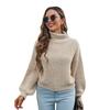 Amazon Ropa de Mujer Transfronteriza Otoño e Invierno 2026 Casual Europeo y Americano Cuello Alto Multicolor Tejido Mixto Manga de Farol Suéter Jersey