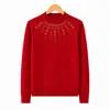 Suéter grueso, cálido, de punto elegante para otoño e invierno de mamá, prenda interior cálida para mujeres de mediana edad y mayores, top rojo para mujeres