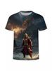 Camiseta de Manga Curta 2024 Hot Black Myth Goku Jogo Envolvente 2024 Verão Nova Solta Americana Masculina 3D