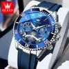 Marca Oulishi Cinta Adhesiva Nueva Volante Falso Hueco Reloj de Cuarzo Multifuncional para Hombre Cronógrafo Luminoso Resistente al Agua Reloj para Hombre