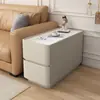 Mesa auxiliar para sofá hecha de madera maciza, moderna y sencilla, con mesa auxiliar de losa de roca, mesa auxiliar de lujo ligero para sala de estar, mesa auxiliar móvil con armario de almacenamiento