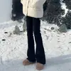 Jeans boca de sino preto para outono e inverno para mulheres, plus size, adequado para tipos de corpo pera, cintura alta, modelador, casual e elástico
