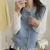 Chaleco retro de punto grueso para mujer, con cuello redondo, botones de cuerno, sin mangas, para usar como capa exterior