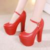 Zapatos de Pasarela Modelo 2025t para Mujer, Tacones Super Altos, Tacones Gruesos de 15 cm, Suelas Gruesas, Plataformas Impermeables, Zapatos de Club Nocturno de Punta Redonda para Mujer