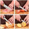 Nuevo juego de cuchillos de cocina de acero inoxidable al por mayor de fábrica transfronteriza con mango de veta vertical, cuchillo de chef y cuchillo para pan, empaquetado en una caja de color
