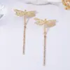 Para Luxo Simples, Moderno e Acessível, Design de Ponta, Liga Metálica Incrustada com Zircônia, Brincos Pendentes de Animal Libélula com Franja Longa