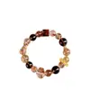Pulsera de Cristal Negro Super Siete Cabello Negro de Cristal de Té Natural Pulsera de Flor de Resina Roja Cristal Amarillo para Hombres y Mujeres Regalo de Cumpleaños