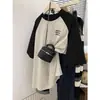 Camiseta Raglan Manga Curta Algodão Puro Estilo Retrô Americano para Mulheres, Design Verão 2026, Camiseta de Meia Manga Nicho, Top Soltinho