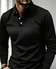 Camisa polo de manga larga para hombre, estampado digital casual, camisa sencilla con diseño de rayas y patrón geométrico para hombre