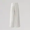 YECHUAN # Calça jeans branca de cintura alta, solta, perna larga, fluida para o início do outono, plissada, versátil, modeladora, perna reta, comprimento no chão