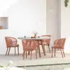 Sofá de Vime para Varanda Sofá de Lazer Externo Tecido Combinação de Mesa de Café de Pátio Jardim Móveis Criativos de Cadeira Preguiçosa