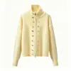 Cardigan de malha com gola alta, zíper e botões múltiplos, moda casual versátil de outono para mulheres, importado do AliExpress